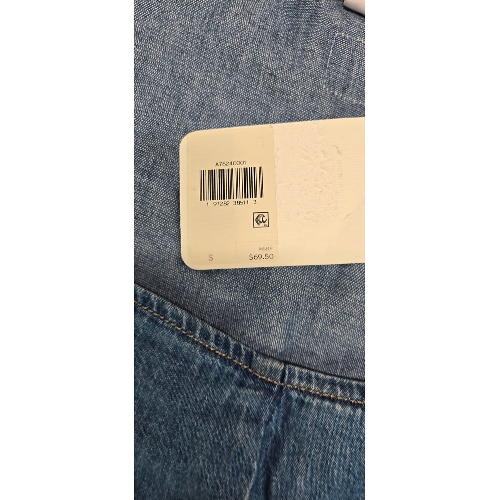 Levis Womens Blue Denim Square Neck Slim Fit Top Smocked Sides Size S NWT - Picture 4 of 10